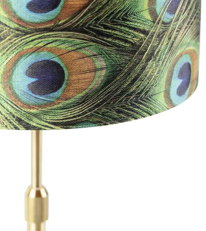 Lampă de masă auriu / alamă cu nuanță de velur păun 25 cm - Parte