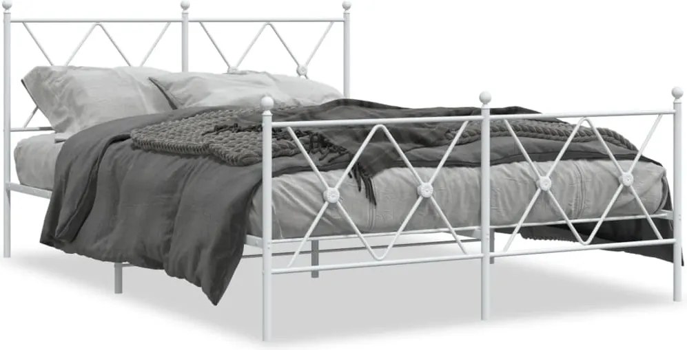 vidaXL Cadru de pat metalic cu tăblie, alb, 140x200 cm