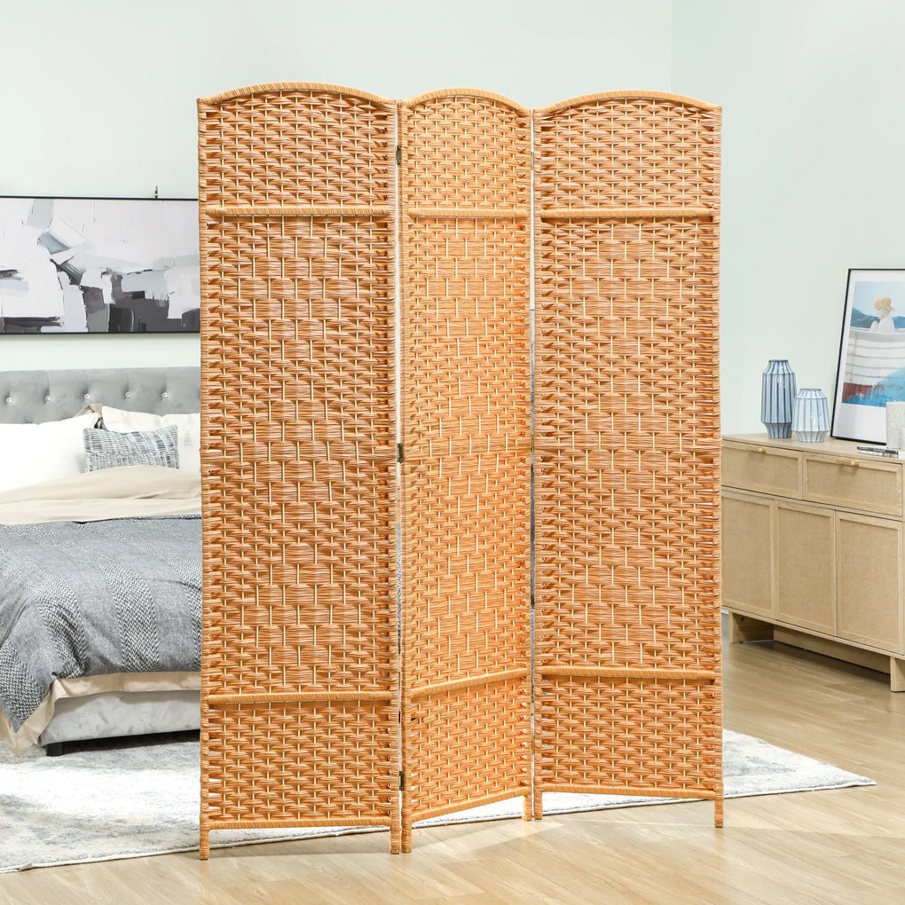 HOMCOM Paravan interior din lemn 3 panouri despărțitor pliabil pentru living dormitor 135 x 180 cm maro deschis | Aosom Romania