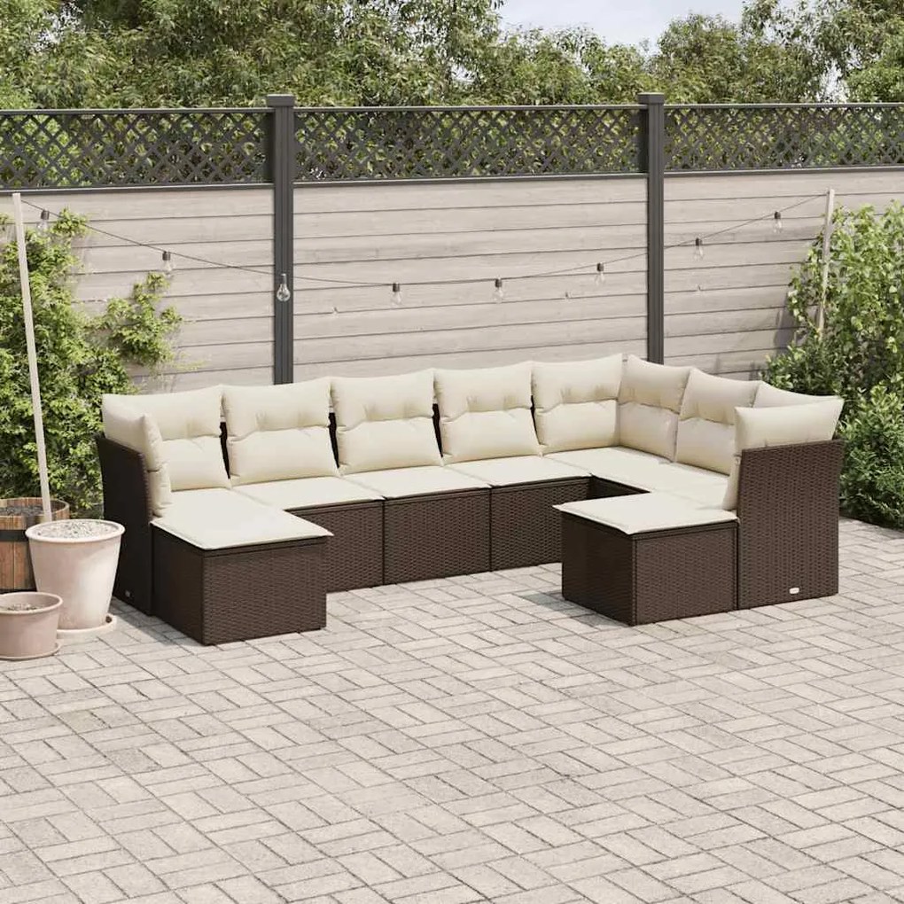 vidaXL Set canapele de grădină cu perne, 9 piese, maro, poliratan