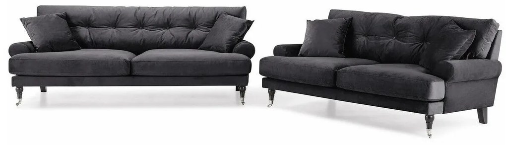 Set mobilier tapițat Seattle E128Gri inchis, Tapiterie, Picioare: Metal, Lemn, Role