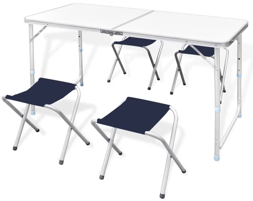 vidaXL Set camping masă reglabilă înălțime/4 scaune pliabile 120x60 cm