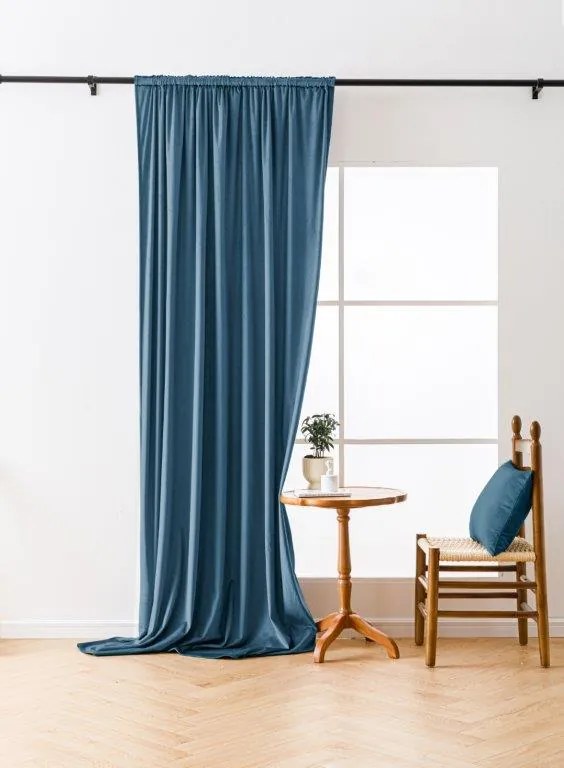 Draperie opaca Culoare albastru kerosen VELVET 135x250 cm Agățat: Rejansa