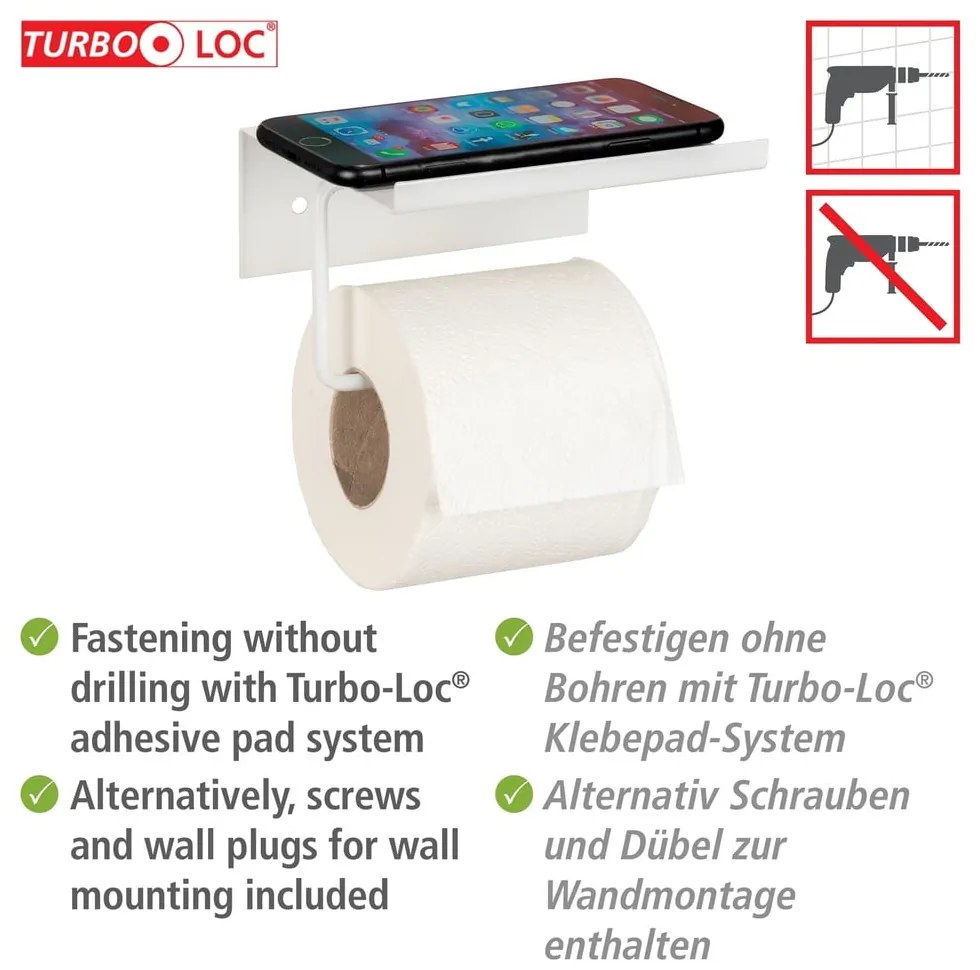 Suport pentru hârtie igienică alb autoadeziv/cu raft din metal Desulo – Wenko