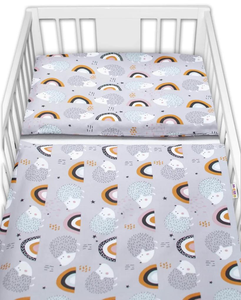 Baby Nellys 2-dílné lenjerie de pat din bumbac - Ariciul și Curcubeu, gri 120x90