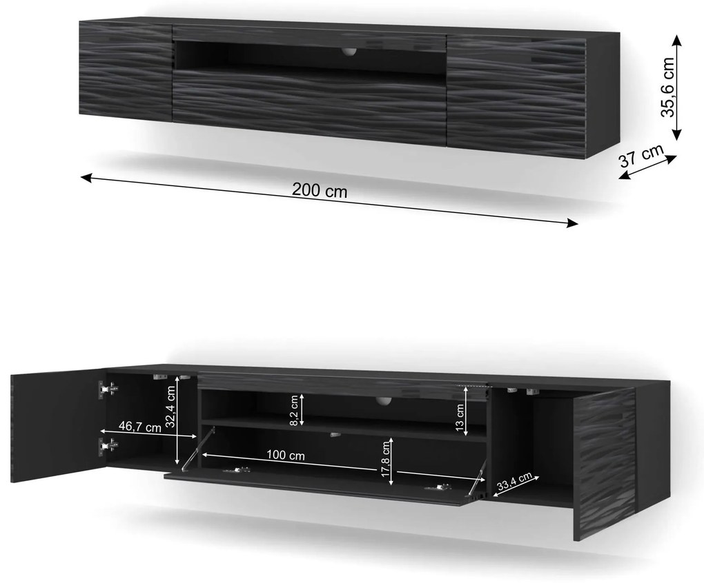 Masă TV Aurora 200 (sahara Negru) (cu iluminat LED). 1124868