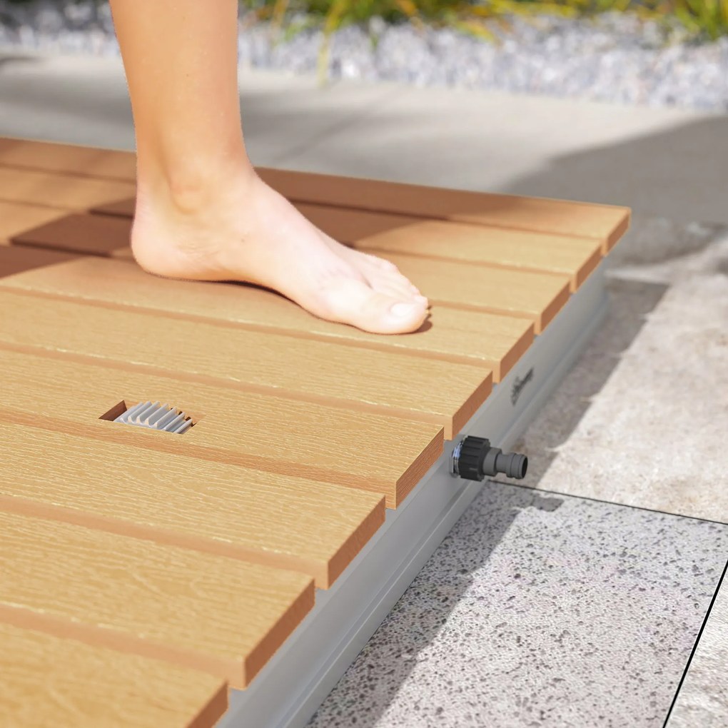 Outsunny Duș Portabil: aluminiu, 4m rezistent UV/apă, plajă/spa, 70x55 cm, Efect Lemn | Aosom Romania