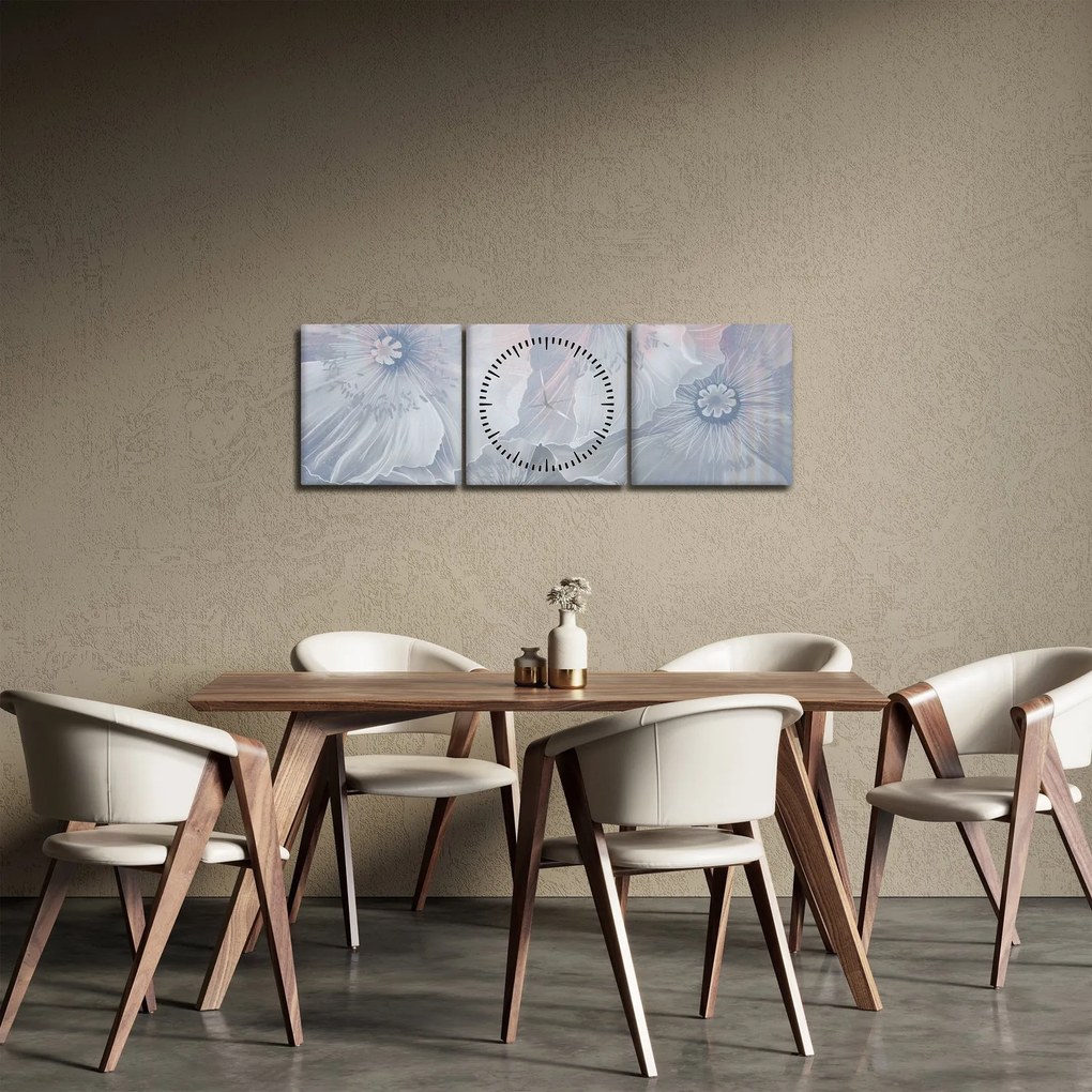 Tablou - Flori albastre pe perete (cu ceas) (90x30 cm)