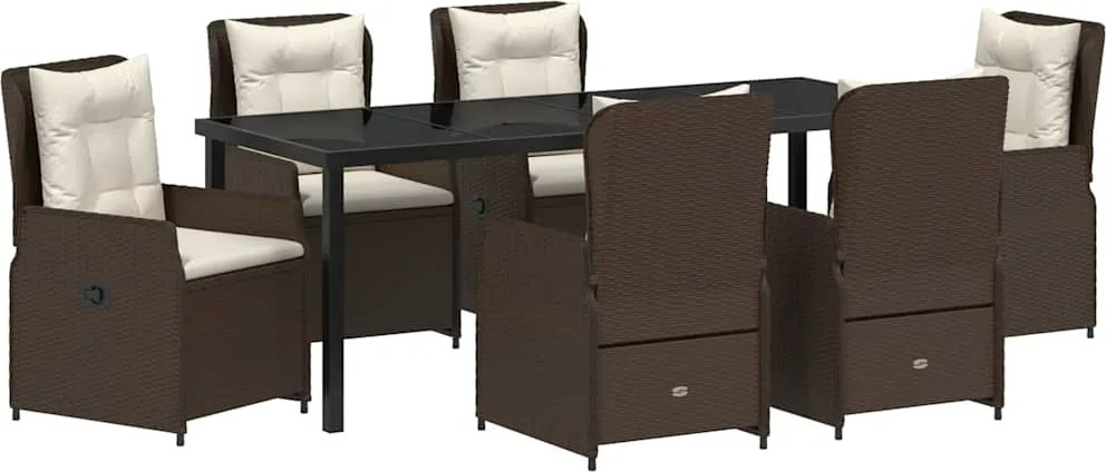 vidaXL Set de masă pentru grădină 7 pcs Maro poliratan