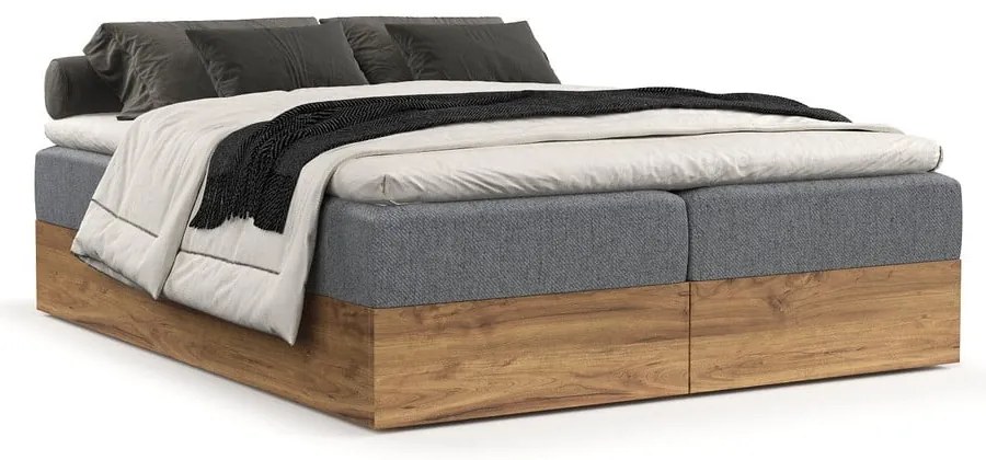 Pat boxspring gri/în culoare naturală cu spațiu de depozitare 140x200 cm Faro – Maison de Rêve