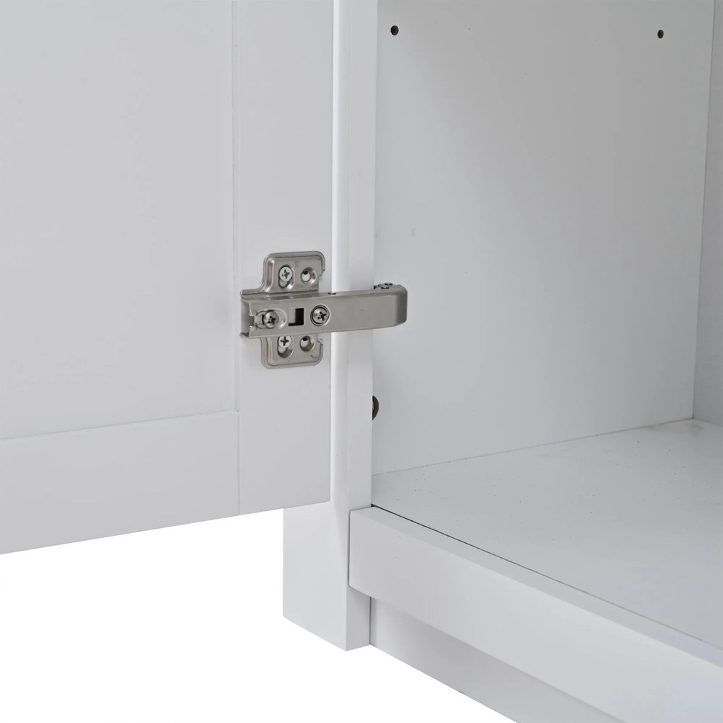 Bufet modern cu 2 uși, 1 sertar, spațiu semideschis de depozitare și 3 rafturi pentru vin, 130x35x70 cm, Alb