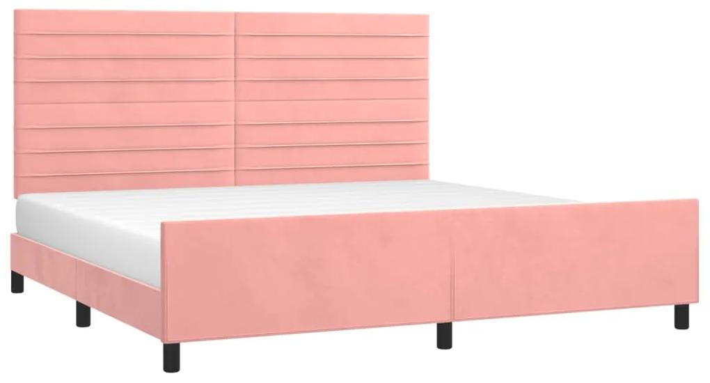Cadru de pat cu tablie, roz, 200x200 cm, catifea Roz, 200 x 200 cm, Benzi orizontale
