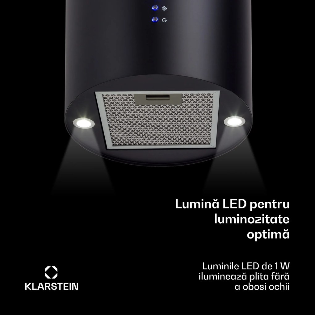 Klarstein Barett, hotă de aspirație, Ø 35 cm, convecție 522 m³/h, LED, filtru de carbon, neagră