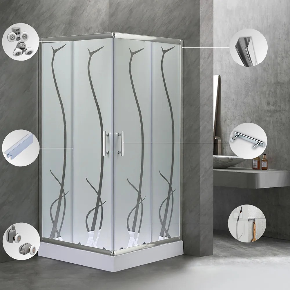 Cabină de duș pătrată Spirit BAMBOO 90x90, cu cădiță de duș acrilică armată
