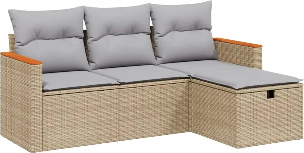 vidaXL Set canapele de grădină, 4 piese, cu perne, mix bej, poliratan