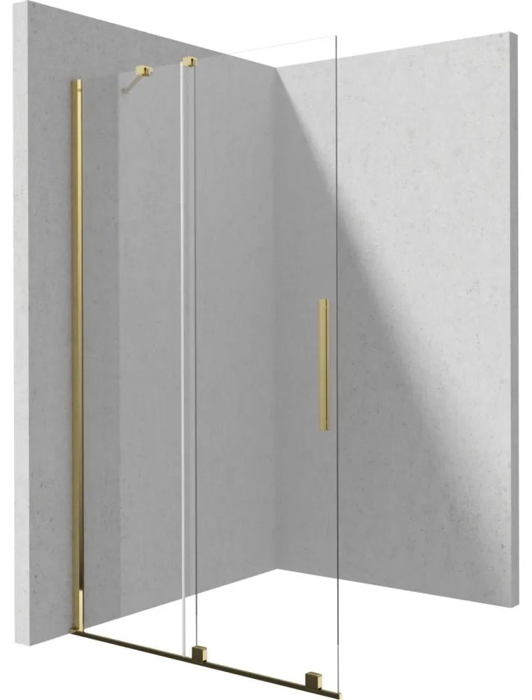 Paravan dus sticla securizata walk-in cu usa glisanta, 90x195 cm, auriu lucios, Deante Prizma Auriu lucios, 900x1950 mm