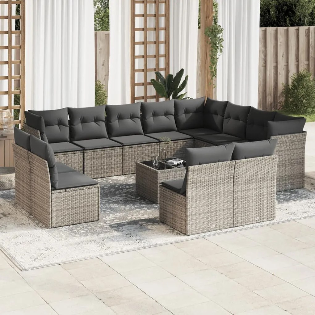 vidaXL Set mobilier de grădină cu perne, 13 piese, gri, poliratan