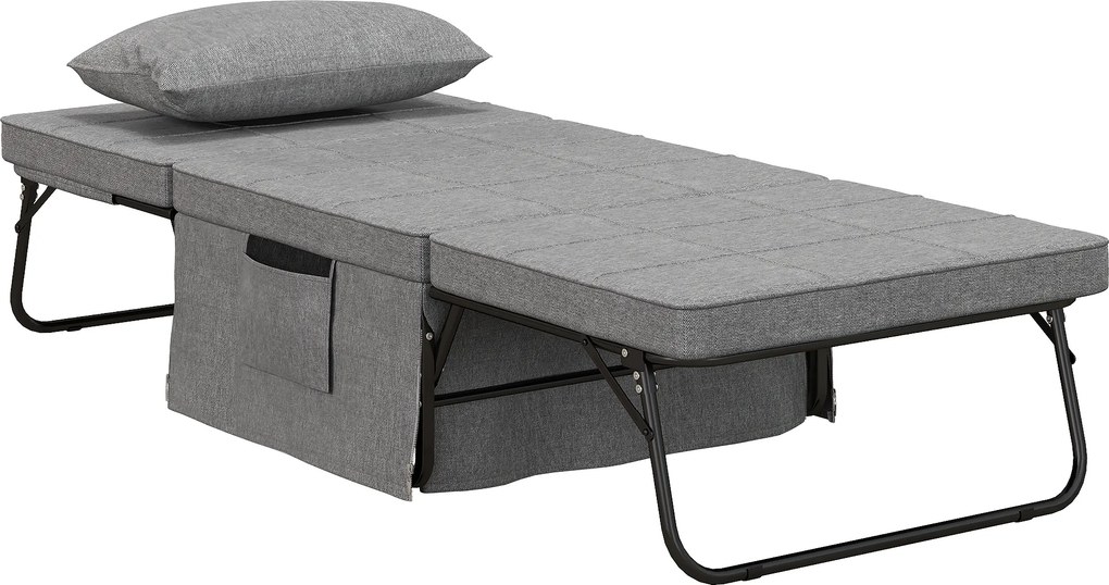 HOMCOM Pat Pliabil Multifuncțional 4 în 1, Șezlong cu Economie de Spațiu, cu Spătar Rabatabil pe 5 Niveluri, 188x75x38 cm, Gri | Aosom Romania