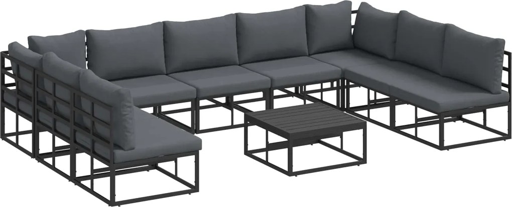 vidaXL Set de canapele pentru grădină cu pernă 10 pcs Negru Aluminiu