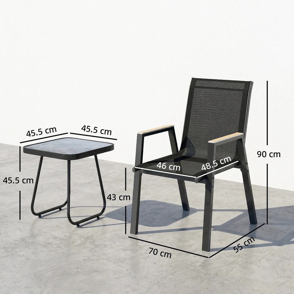 Outsunny Set Bistrou Exterior 3 Piese, Măsuță cu Piciorușe Reglabile | Aosom Romania