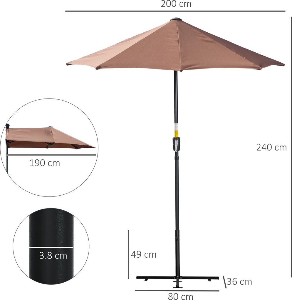Outsunny Umbrelă de Terasă 200x190x240 cm cu Manivelă, Stâlp din Oțel și Bază în Formă de Cruce Anti-UV pentru Terasă și Balcon, Gri | Aosom Romania