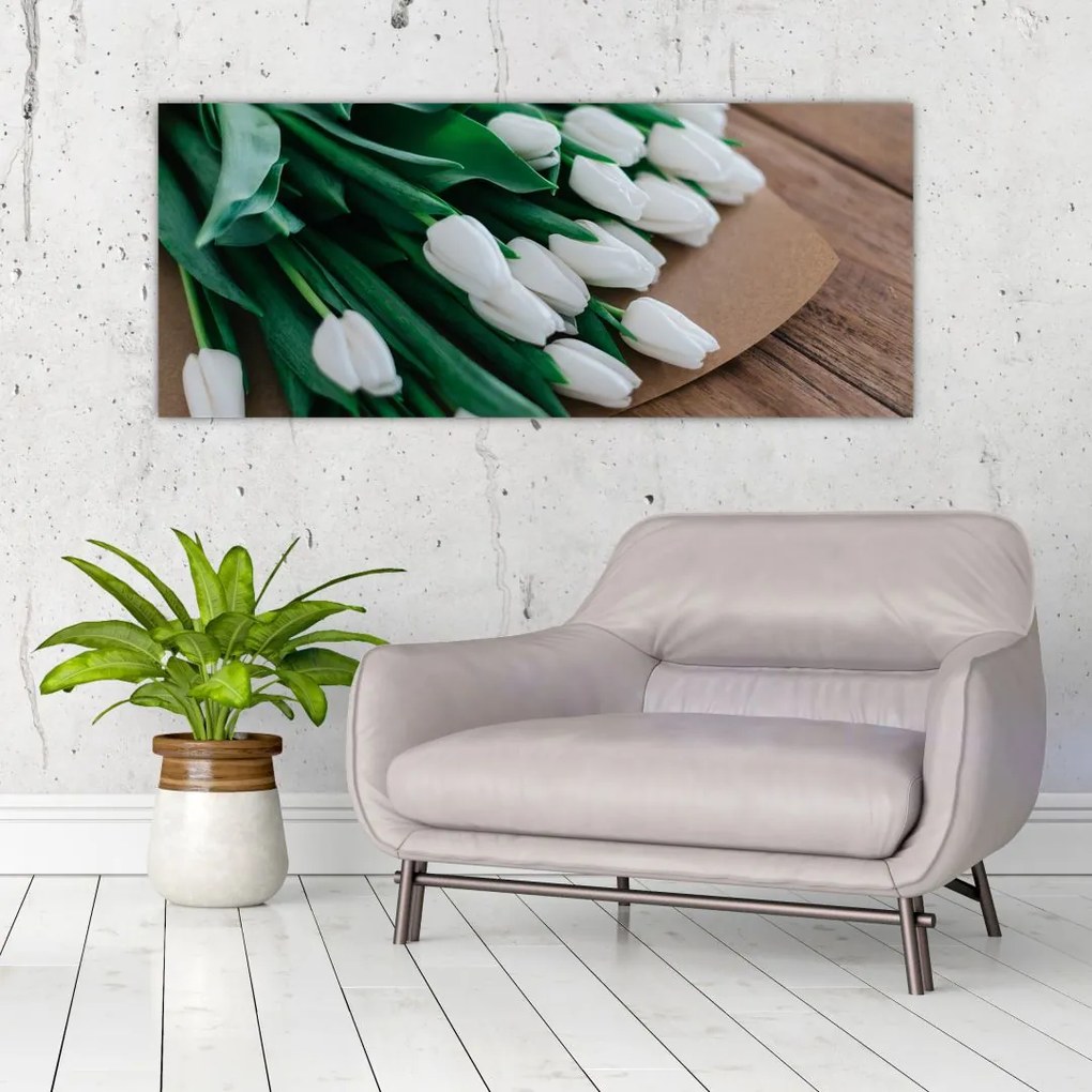 Tablou cu buchet de lalele albe (120x50 cm)