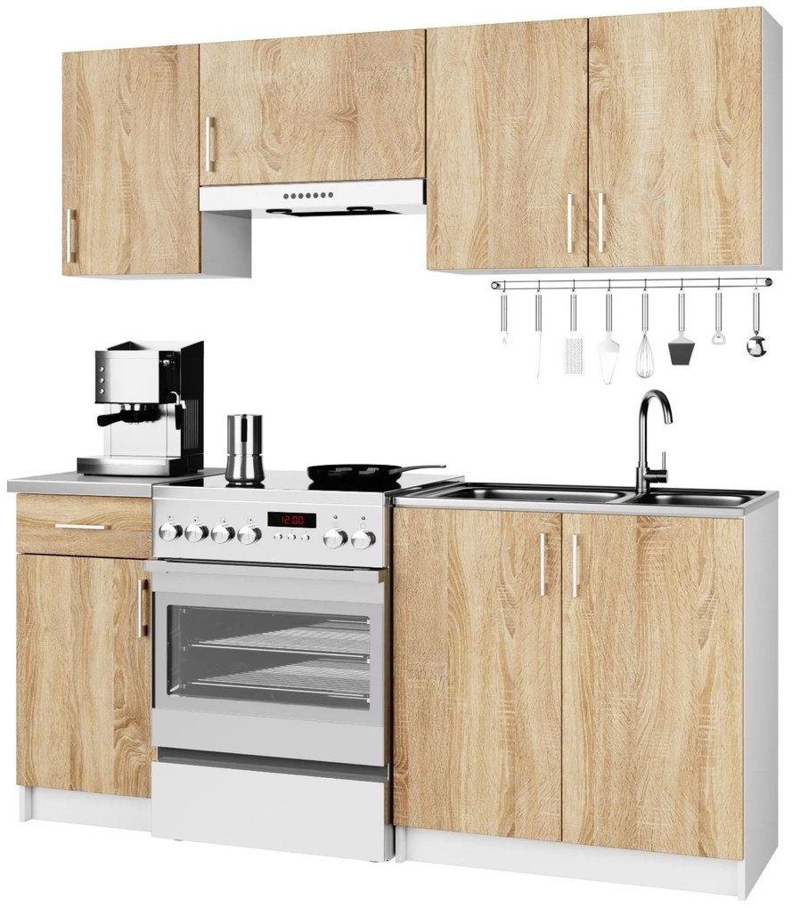 Set mobilier bucătărie 180 cm Lula TYP1 (Alb + Stejar sonoma). 1068559