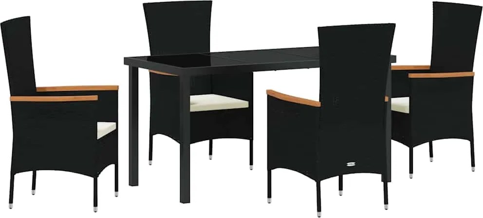 vidaXL Set de masă pentru grădină cu pernă 5 pcs Negru