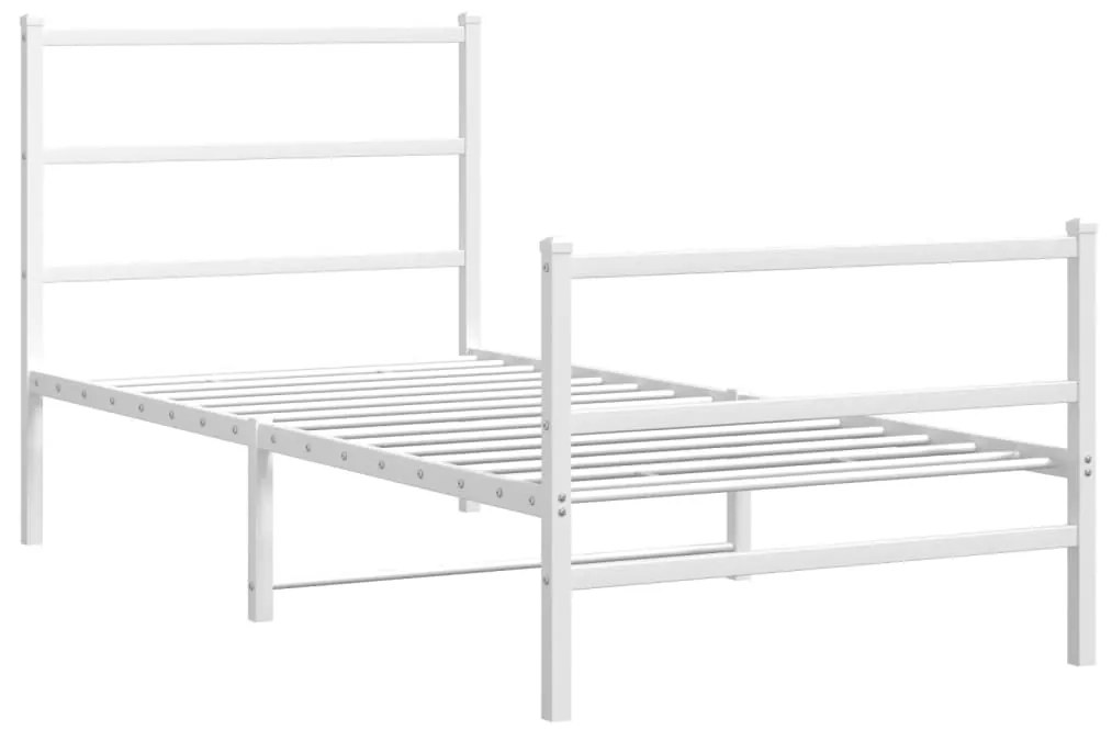 355424 vidaXL Cadru de pat metalic cu tăblie de cap/picioare , alb, 90x190 cm