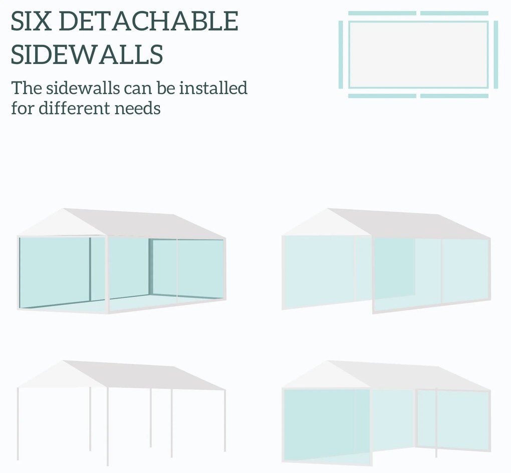 Outsunny  Cort de Exterior cu 6 Părți Laterale Detașabile, Cort pentru Petrecerie, Adăpost pentru Umbră pentru Evenimente, 584.6x295.6x256 cm, Alb.