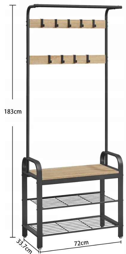 Perete de hol din metal PURE 183 cm, negru/stejar sonoma