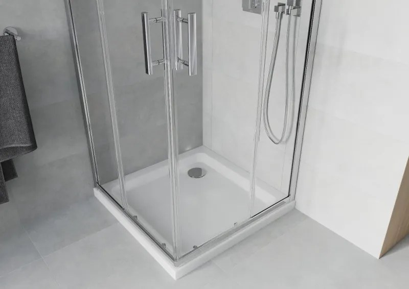 Mexen Rio cabina de duș pătrată 90 x 90 cm, transparentă, cromată + cadă Flat, albă - 860-090-090-01-00-4010