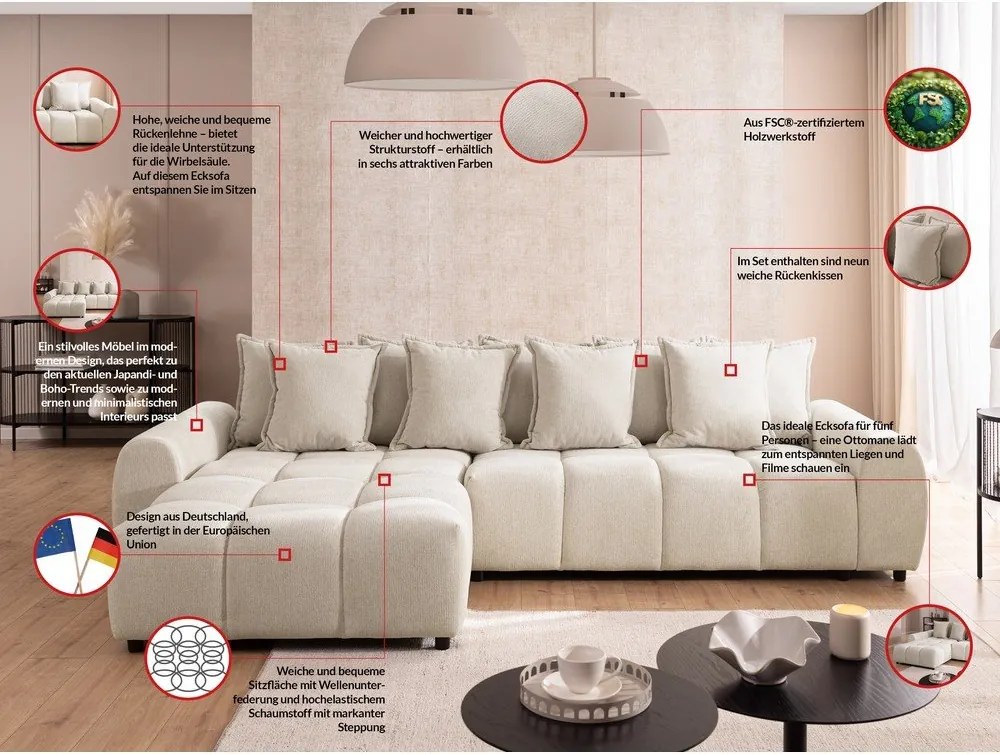 Colțar bej (cu colț pe partea stângă/cu șezlong) Albane – Ropez