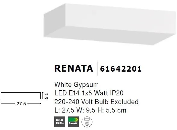 Aplica de perete cu iluminat ambiental gips alb RENATA
