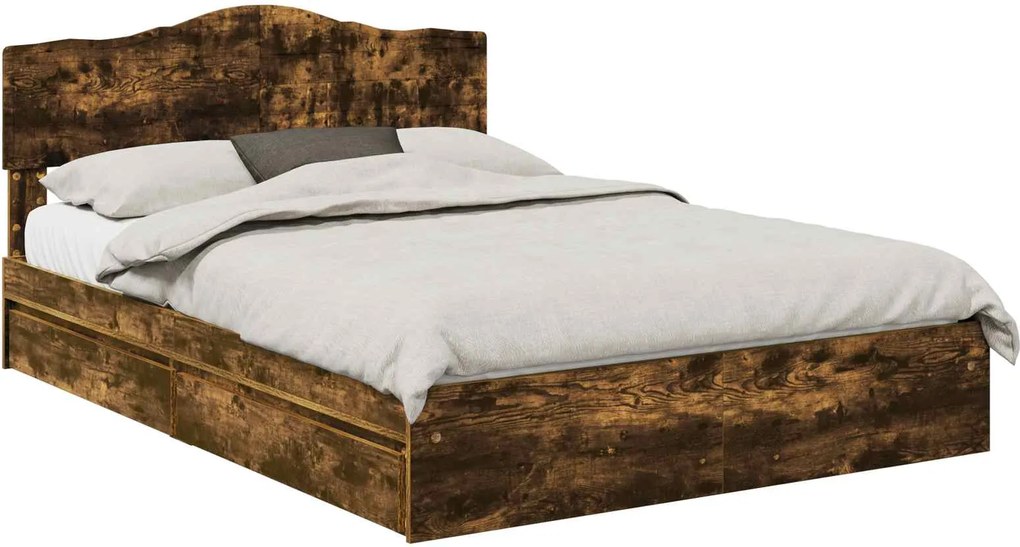 vidaXL Pat cu storage Stejar fumuriu 160 x 200 cm Lemn compozit