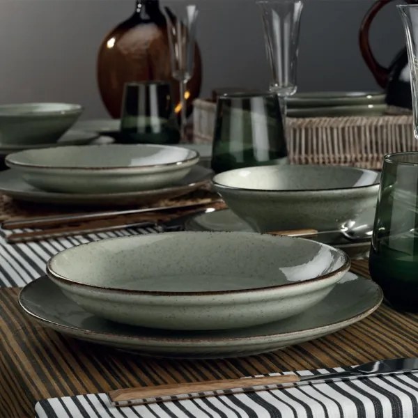 Set de masă, 24 piese, verde, din porțelan