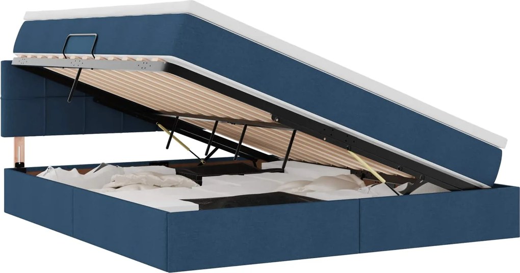 vidaXL Pat cu saltea și spațiu de depozitare albastru 160 x 200 cm