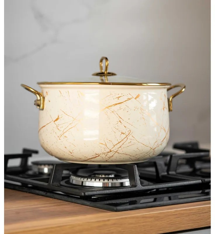 Oala Goldmann GM 8017-20B, 4 L, 20x13 cm, Email, Acoperire antiaderenta, Inductie, Auriu/Marmură