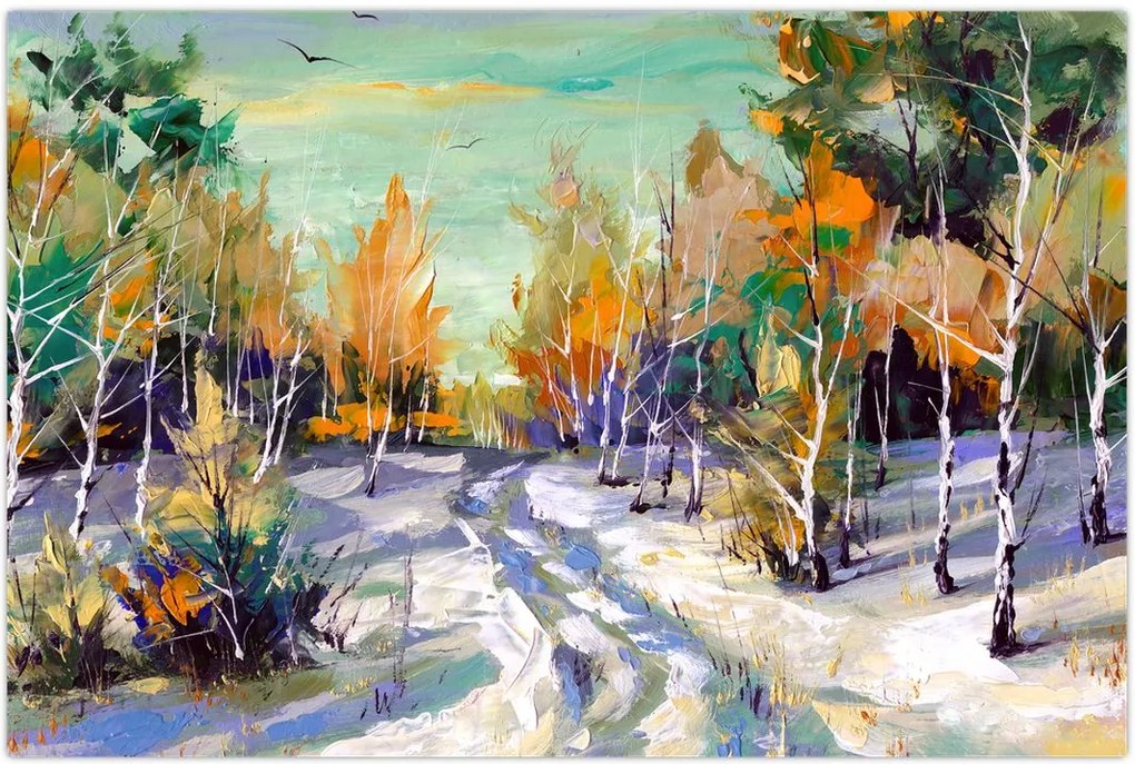 Tablou - Drum înzăpezit prin pădure (90x60 cm)