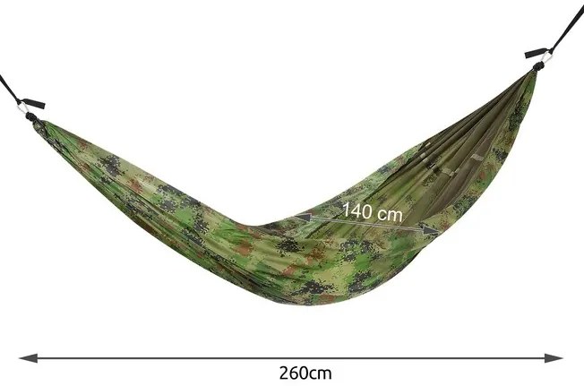 Hamac turistic cu plasă de țânțari SANTIAGO ARMY - 260 × 140 cm