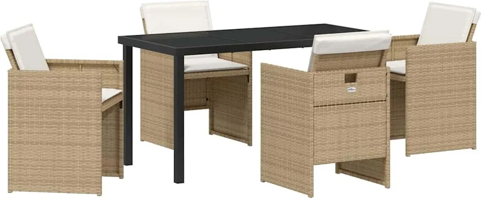 vidaXL Set de masă pentru grădină cu pernă 5 pcs Bej poliratan
