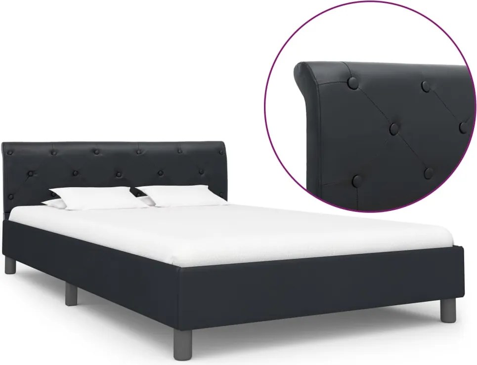 vidaXL Cadru de pat, negru, 140 x 200 cm, piele ecologică