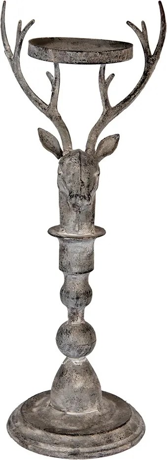 Suport de lumanare, in forma de cerb, aspect antichizat, 17x14x42 cm