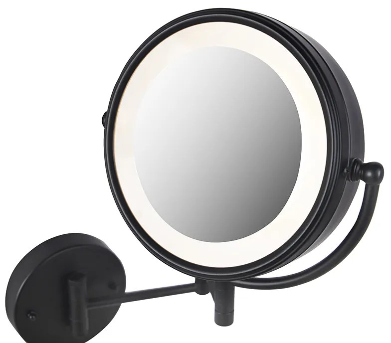 Oglinză de perete de design neagră cu LED reglabil IP44 cu cordon de tragere - Vicino