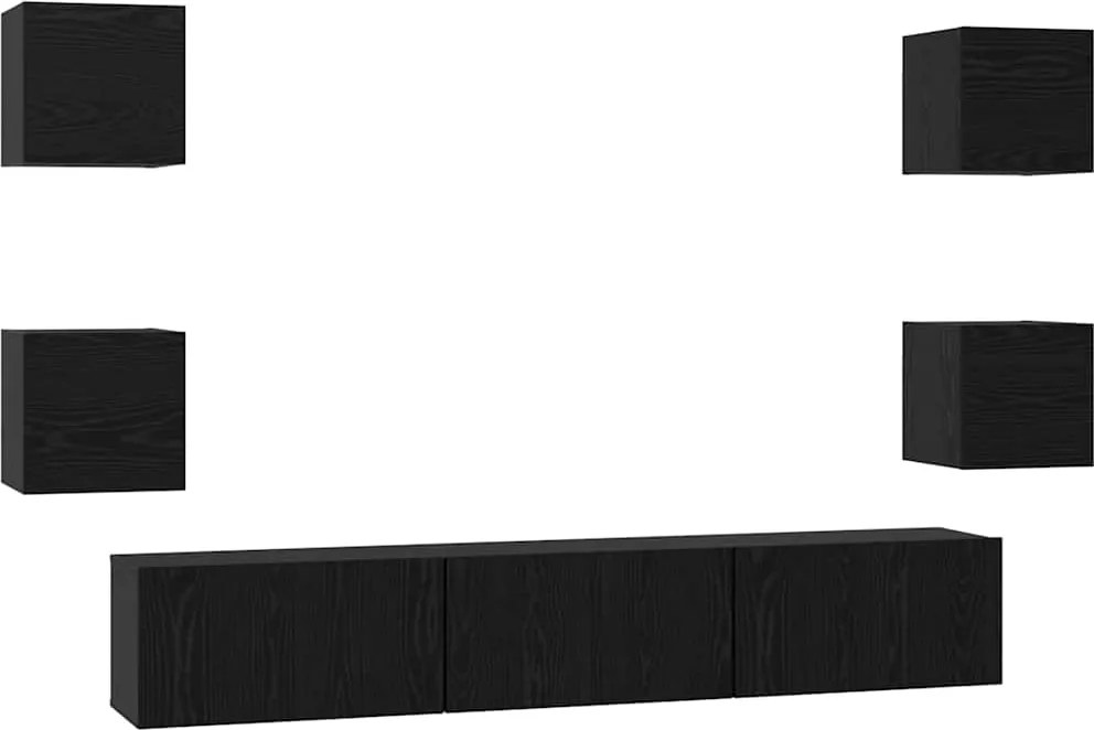 vidaXL Set comodă TV Pe perete 7 pcs Stejar Negru Lemn compozit