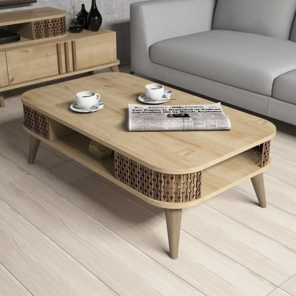 Set Comoda TV si Masuta de Cafea Living Eylül, Stejar