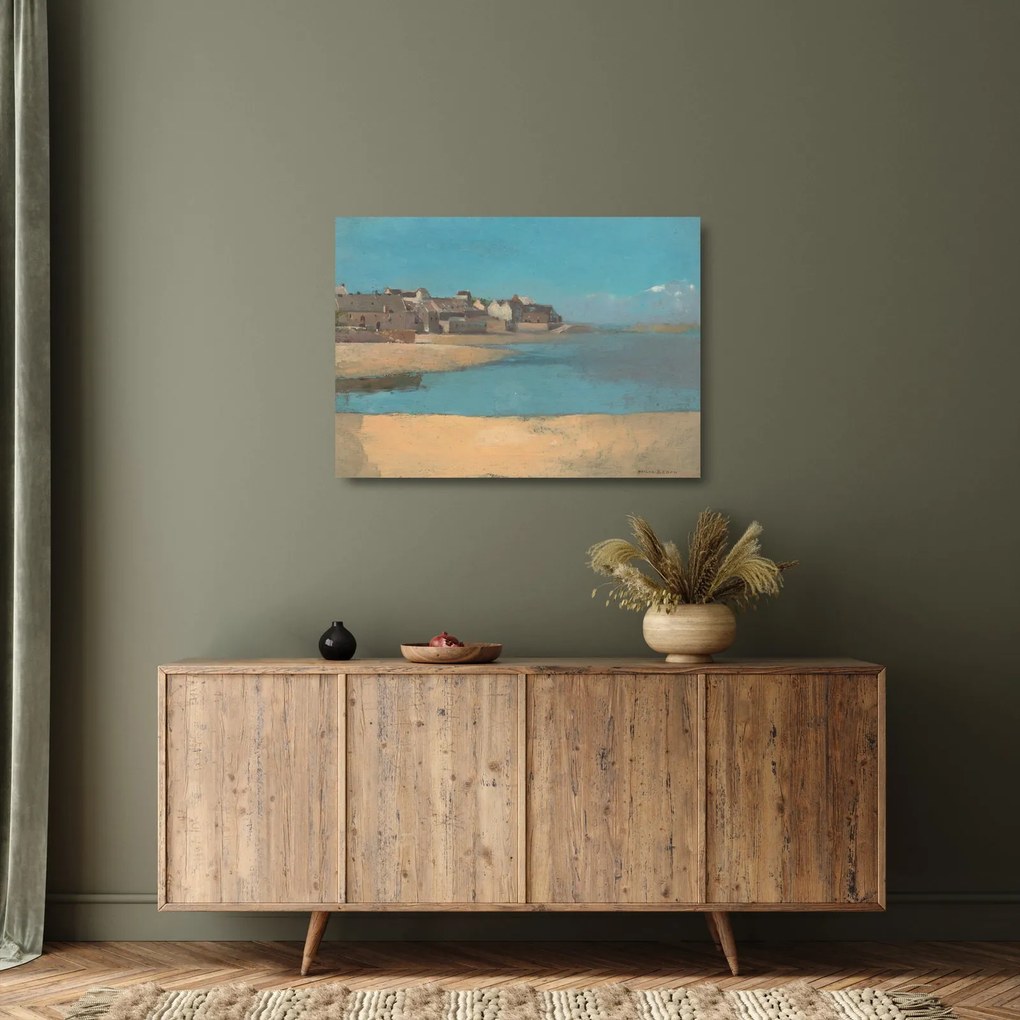 Tablou pe sticlă - Odilon Redon, Village by the Sea in Brittany, reproducere (70x50 cm)