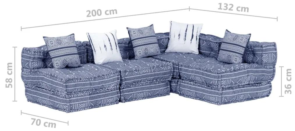 Canapea puf modulara cu 4 locuri, indigo, material textil 1, Indigo, Canapea de colt cu 4 locuri cu spatar