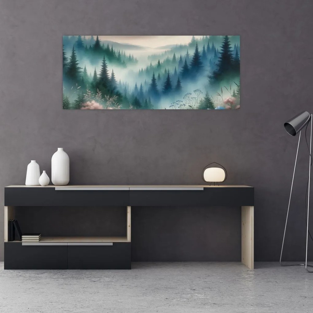 Tablou - Peisaj forestier cu ceață (120x50 cm)