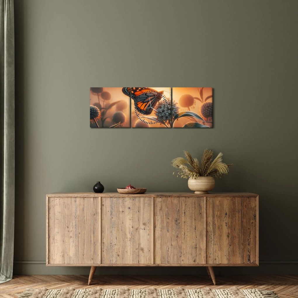 Tablou – Fluture în soare apunând (cu ceas) (90x30 cm)